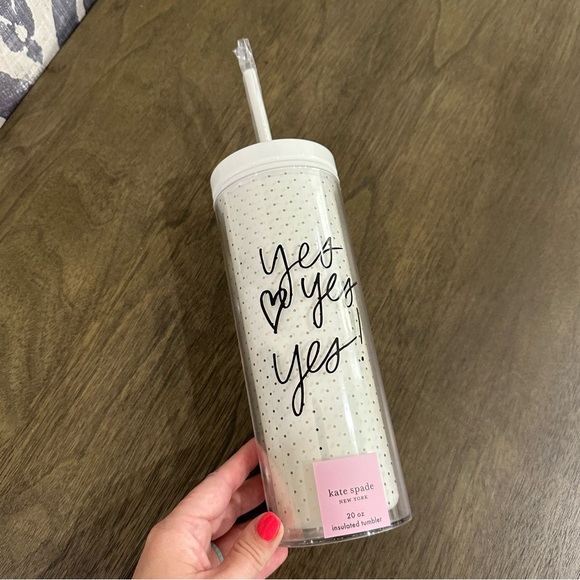 NWT Kate Spade New York Yes Tumbler with Straw White and Gold - Picture 4 of 9